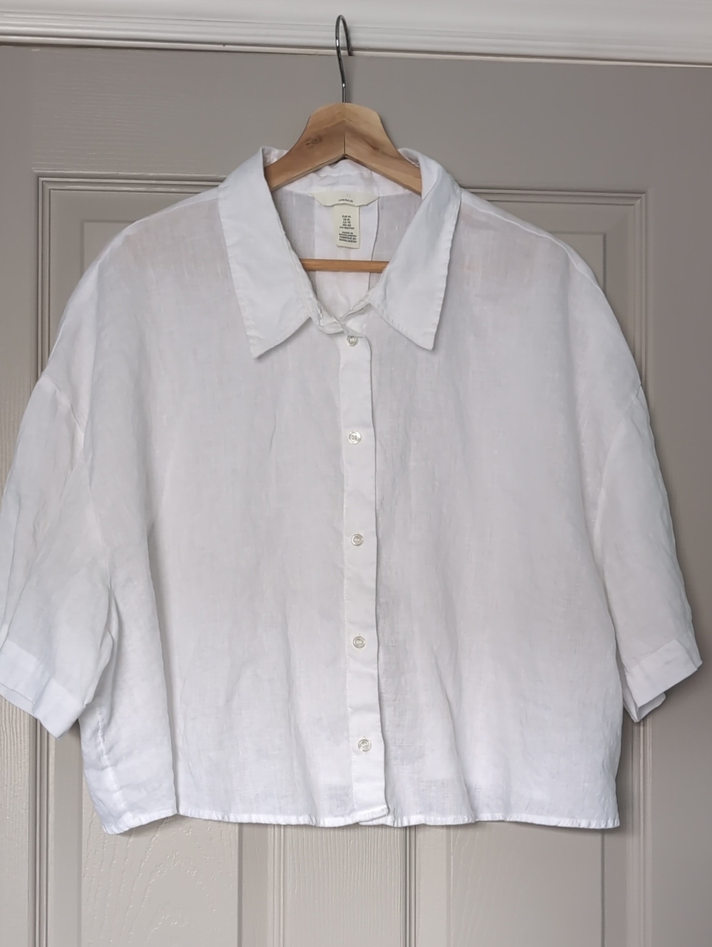 H&M White Relaxed Button-Front Linen Shirt